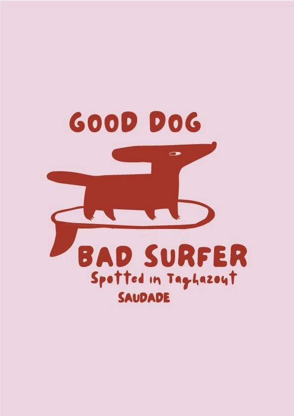 Design Good dog, bad surfer, chien rouge sur fond rose