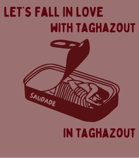 Design Let’s fall in love with Taghazout, boîte de sardines sur fond vieux rose