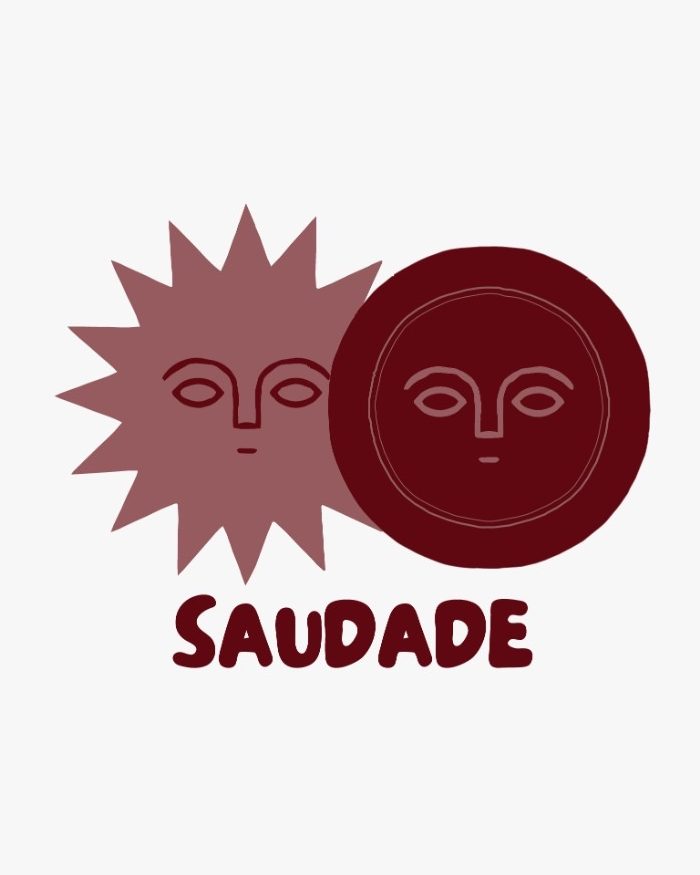 Logo Saudade, soleil et lune, version bordeaux