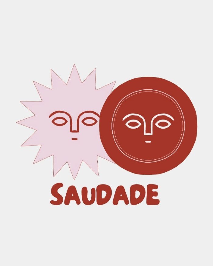 Logo Saudade, soleil et lune, version rouge et rose pâle