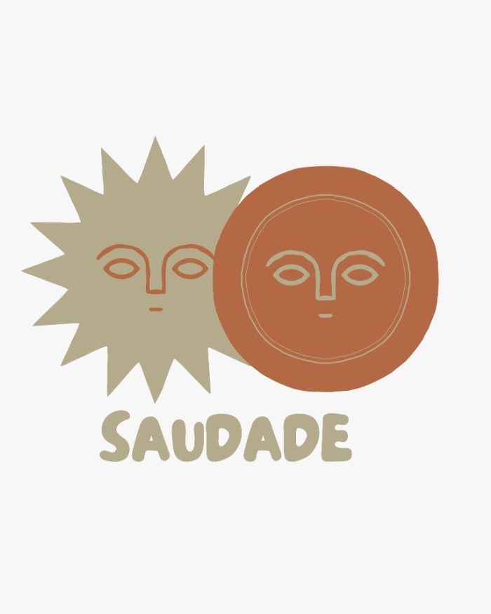 Logo Saudade, soleil et lune, version terracotta et sable