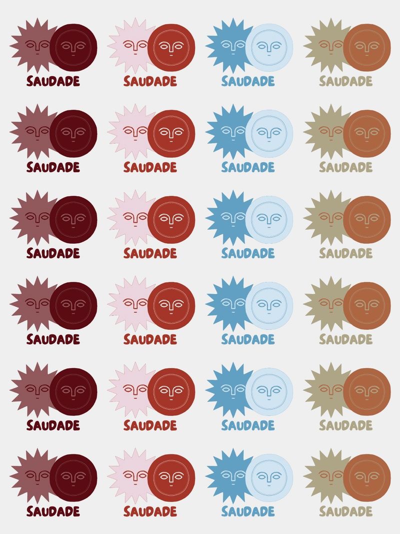 Planche de logos Saudade, bordeaux, rose, bleu et sable
