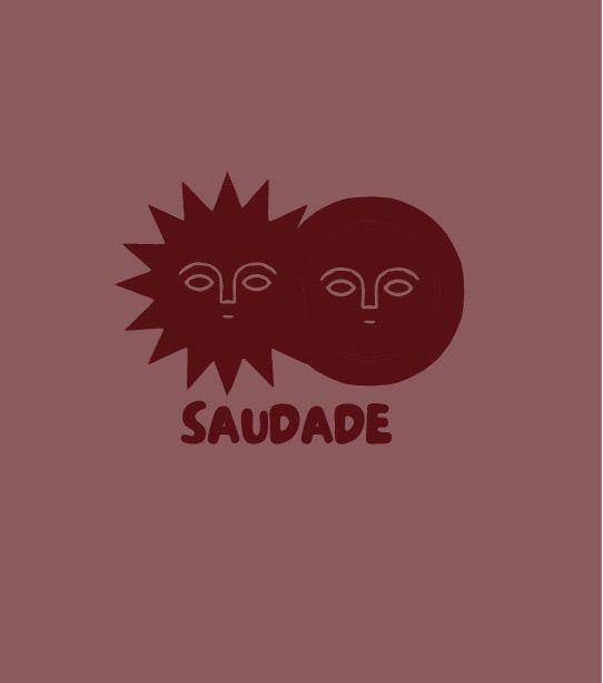 Logo Saudade bordeaux sur fond vieux rose
